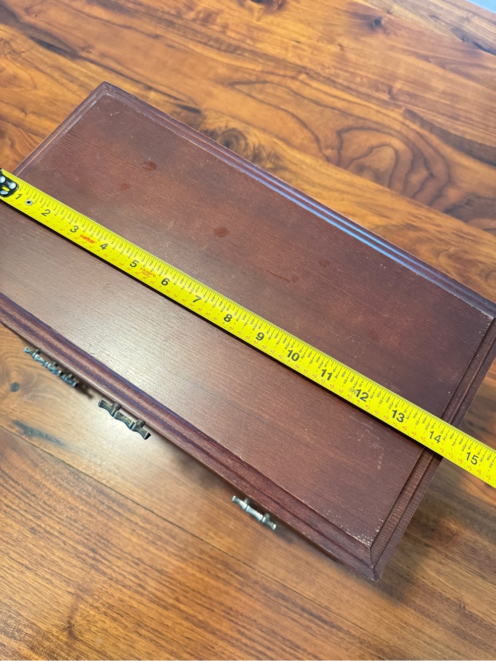 Vintage London Leather Wood Jewelry Box Chest With Interior Mirror 14" × 8" × 6" - Picture 13 of 16